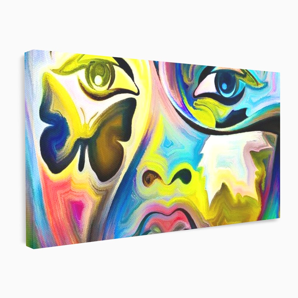 Tablou canvas cu tablou canvas cu chip abstract si fluture, fara rama, pe sasiu de lemn